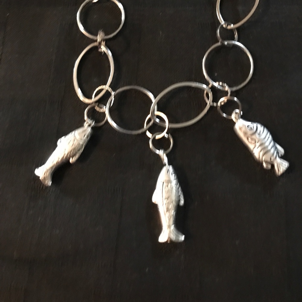 Silver Necklace 3 silver tone three fish charms
