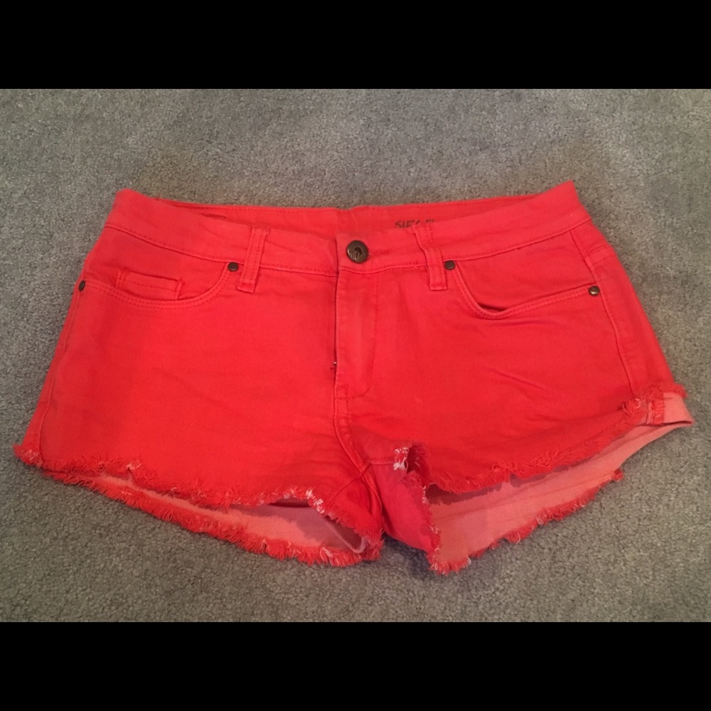 red low rise jean shorts