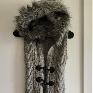 Faux Fur Hooded Sleeveless Cardigan