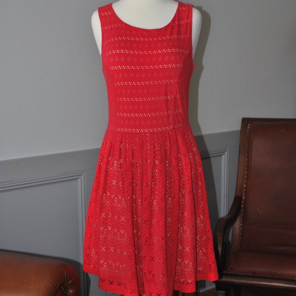 Anthropologie Postmark Sunstream Red Eyelet Dress