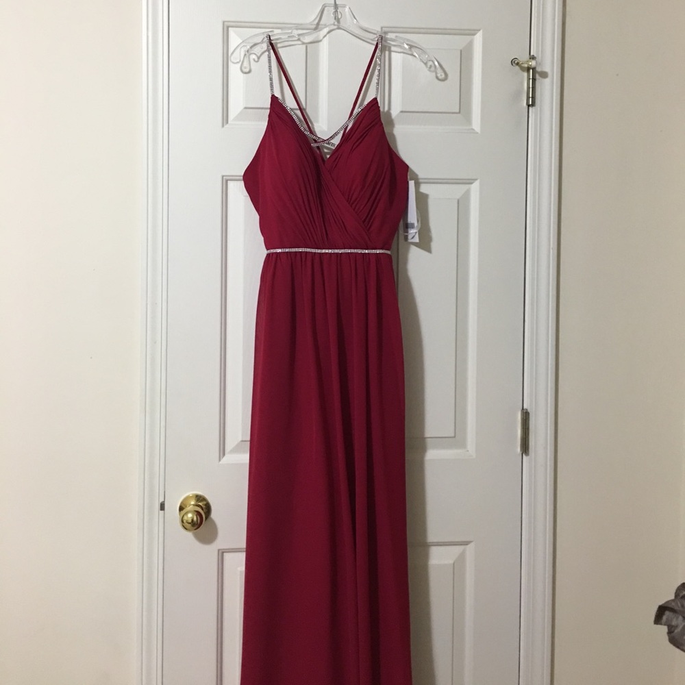 Burgundy full length chiffon dress