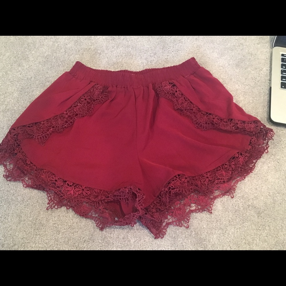 burgundy flowy shorts