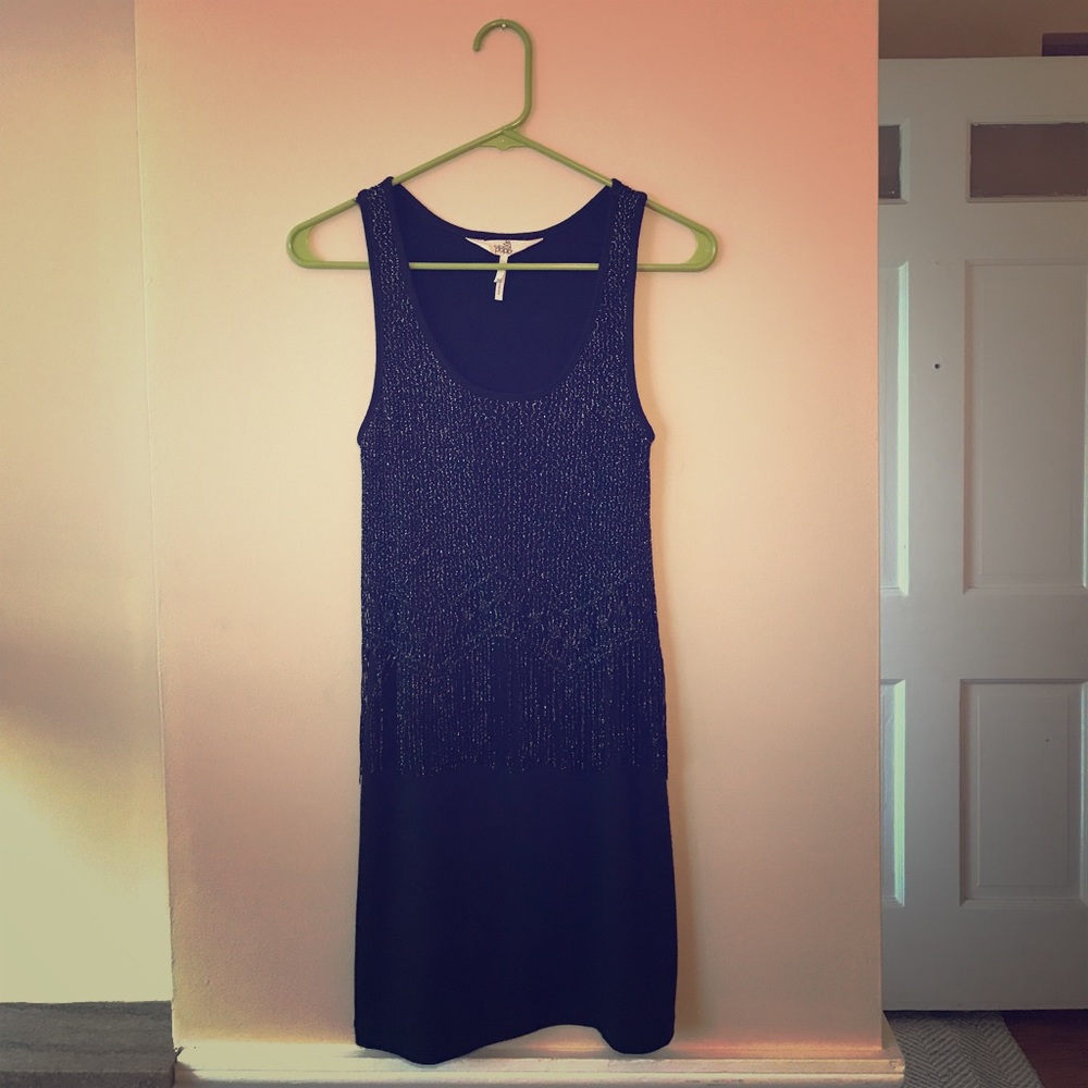 Fitted Black Dress with Shimmery Flapper Overlay