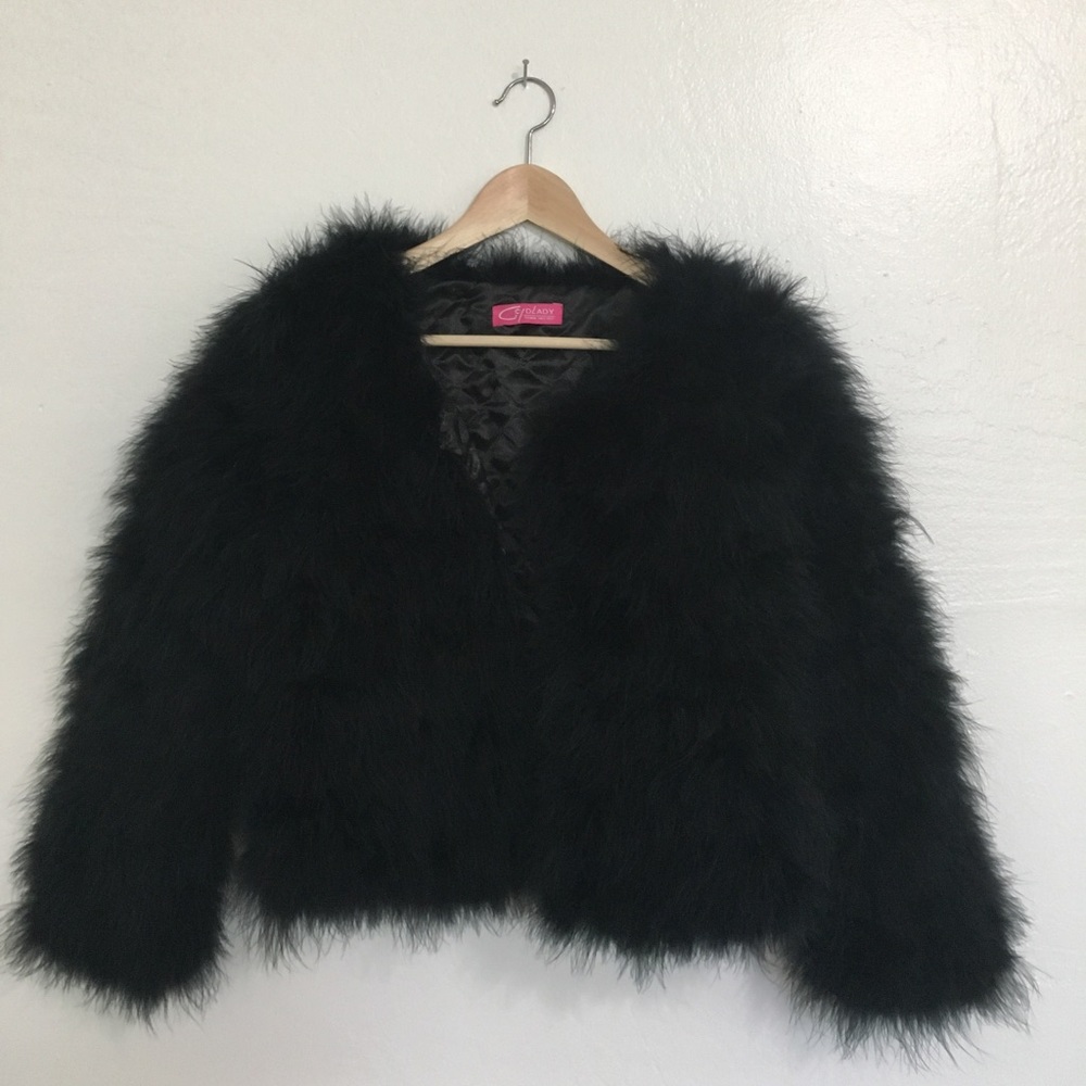 black feather statement coat