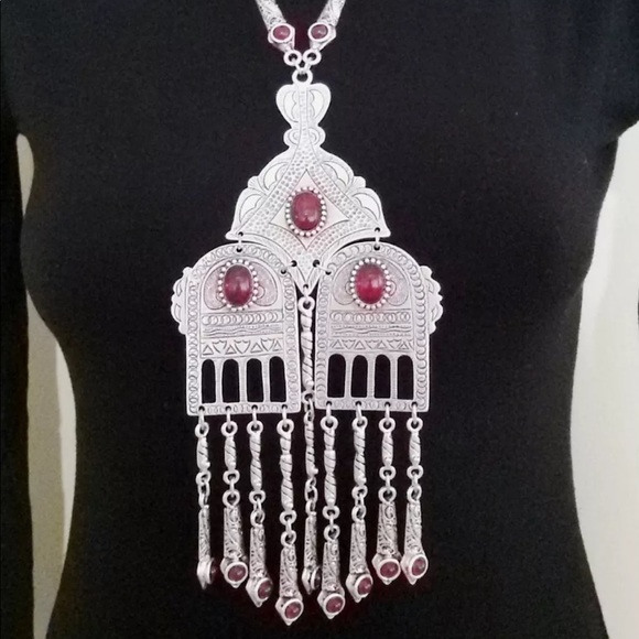 🆕BOHO GYPSY CHÍC BOHEMIAN LARGE SS NECKLACE HAMSA - Picture 1 of 8