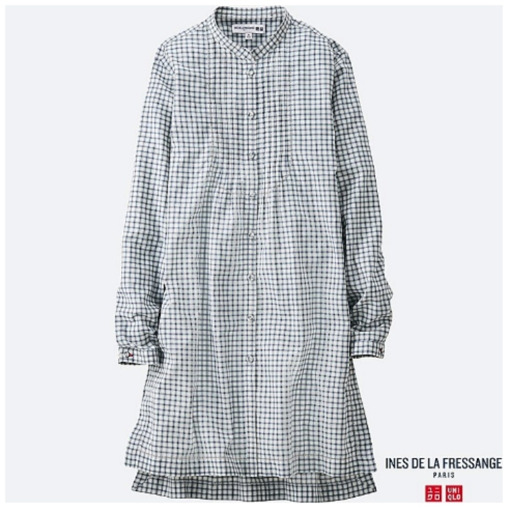 NWT IDLF COTTON LAWN CHECK PIN TUCK LONG-SLEEVE S