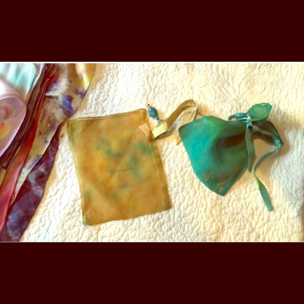 Hand painted silk bags with beads