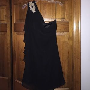 Black one shoulder diamond detail dress
