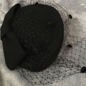 Wool pill box hat with veil