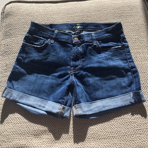 7 For All Mankind Pants - 7 for all mankind sz 28 dark washed rolled shorts