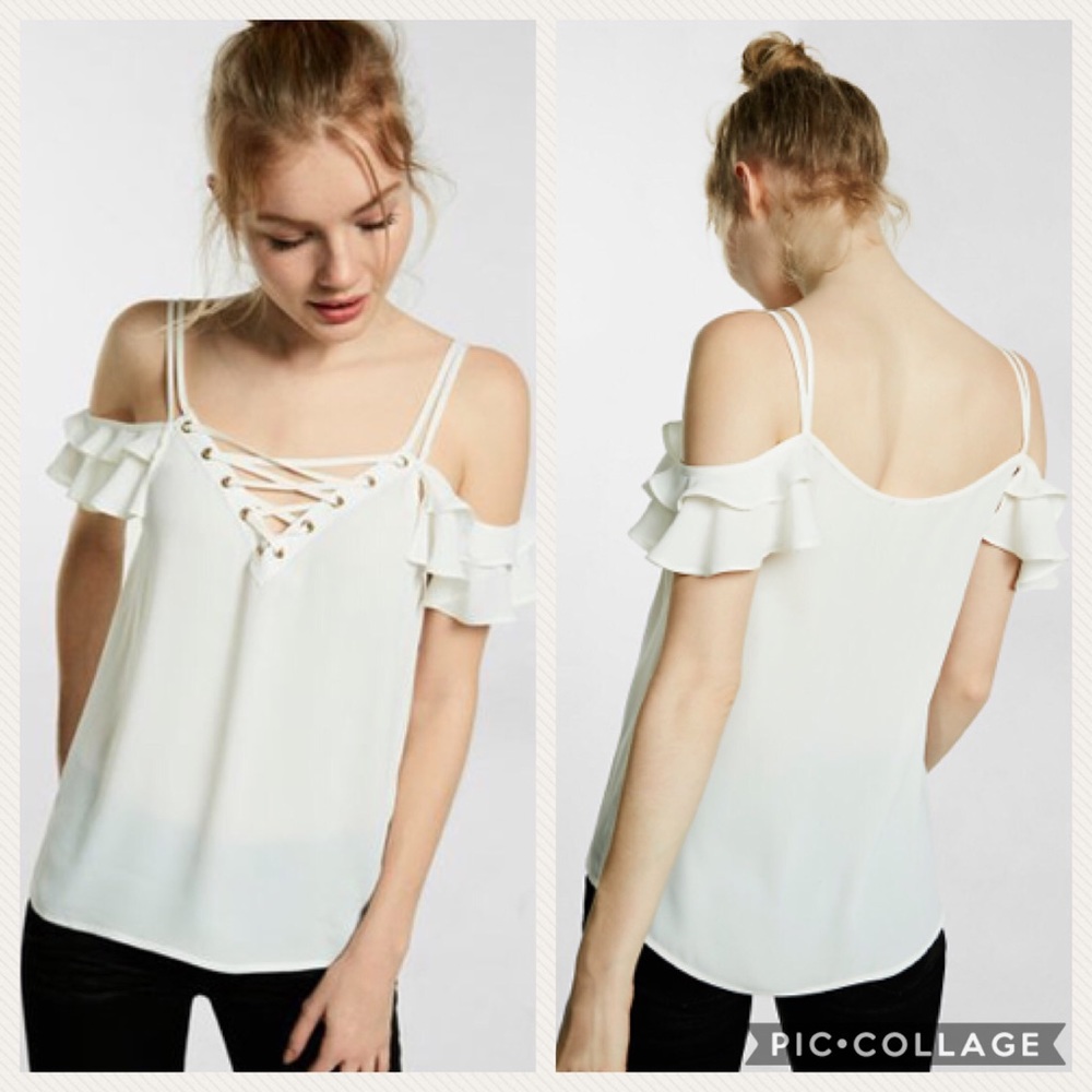 New Semi-Sheer Lace-Up Cold Shoulder Cami - Picture 2 of 6