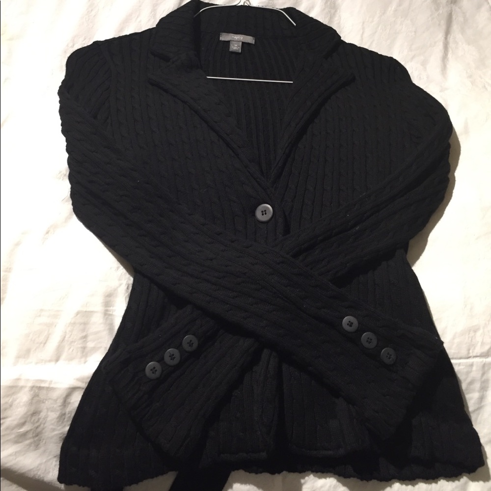 Apt 9 Black Cable Knit Sweater Cardigan. Size M.