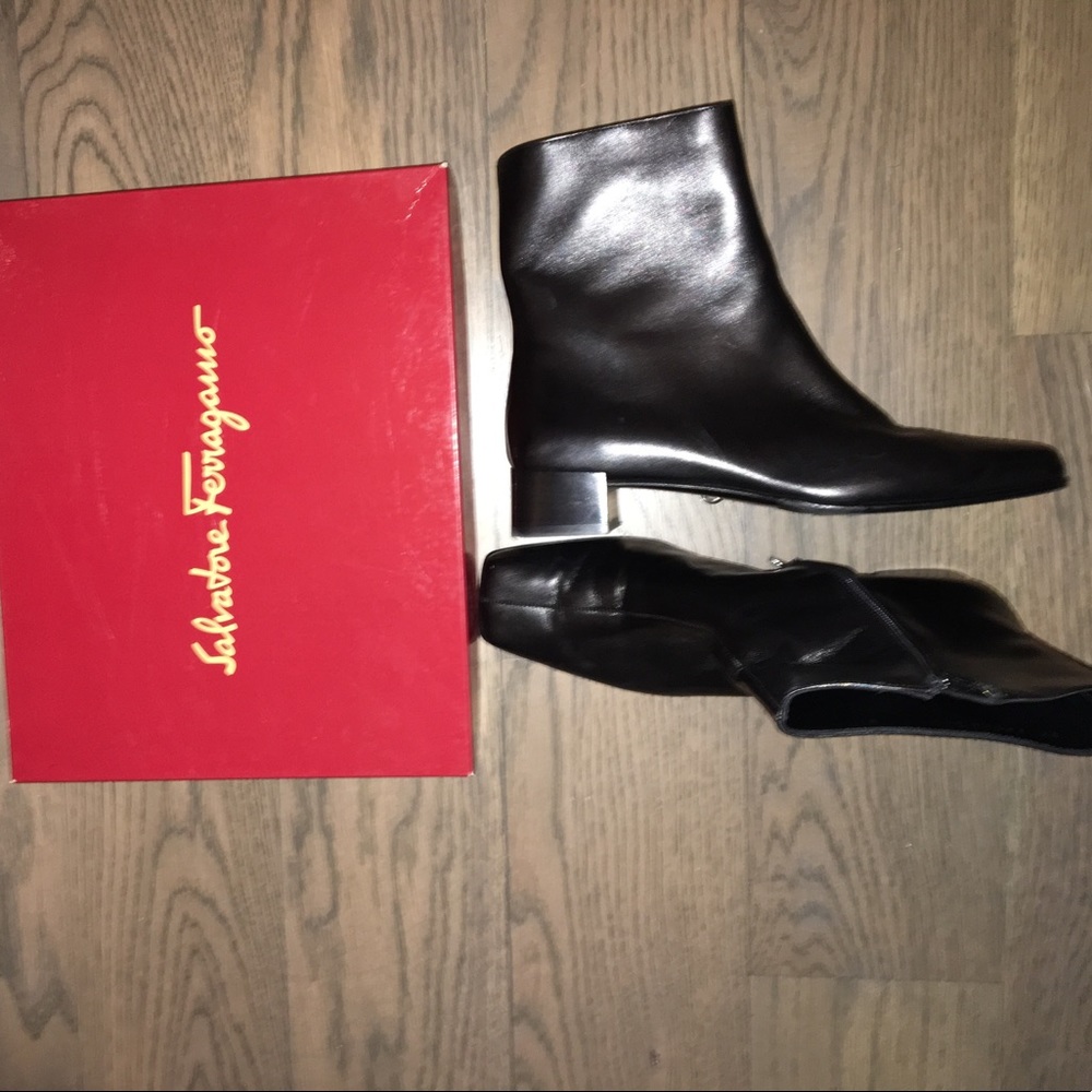 salvatore ferragamo black ankle boots, high rise