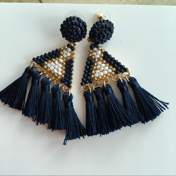 LAST 1 Navy Tri Tassel Earrings - Picture 3 of 4