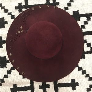 Burgundy Summer Flop Hat with Grommets and Detail