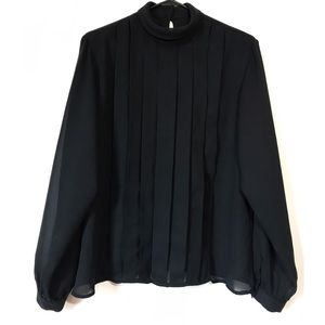 VINTAGE Notations Black Sheer Pleated L/S Blouse