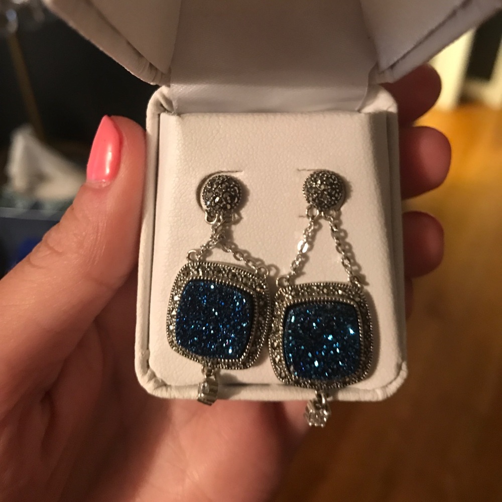 Authentic Cobalt Druzy earrings with diamonds