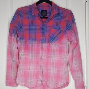 American Eagle Bleached Plaid Boyfriend Shirt
