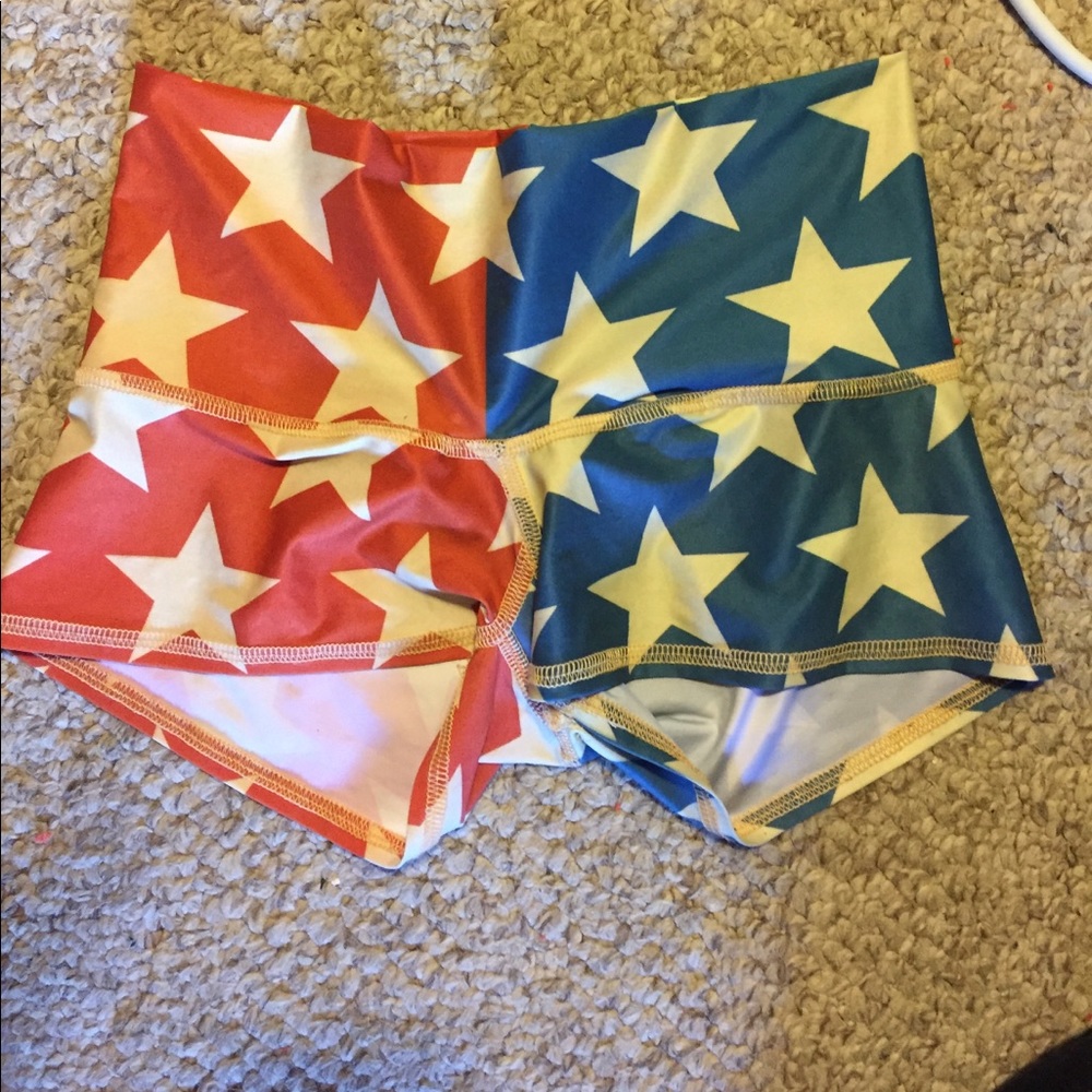 Fourth of July spandex shorts.