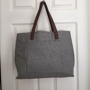 Grey Cotton and Leather Adjustable Tote/ Satchel