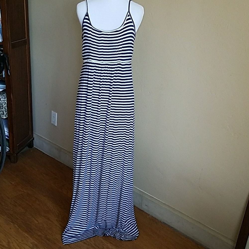 Navy and white maxi dress by Calvin Kline
