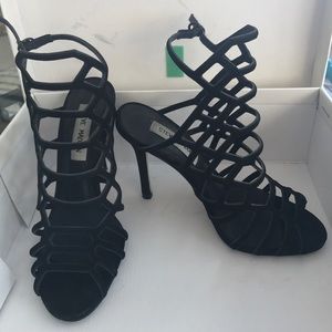 Black strappy heeled sandal