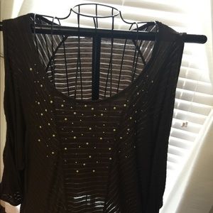 BROWN COLD SHOULDER TOP