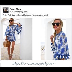 Boho Bell Sleeve Tassel Romper