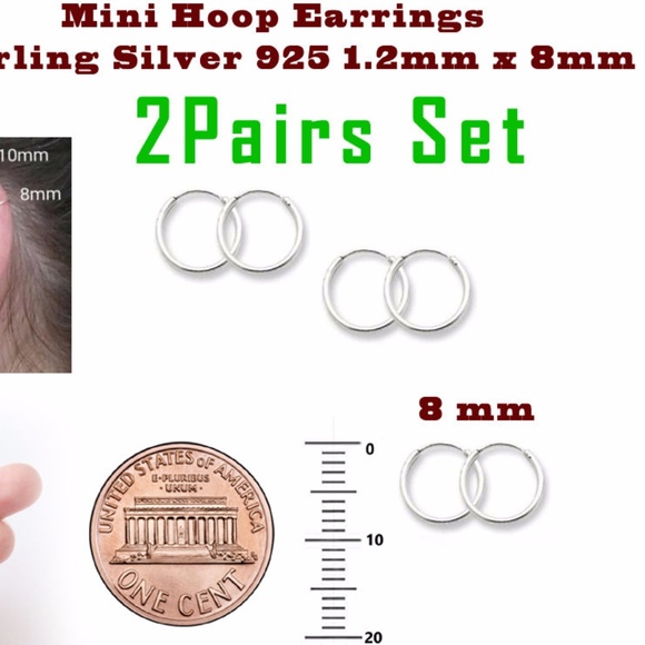 2 Pair Set Hoop Earrings Sterling Silver - Picture 2 of 5