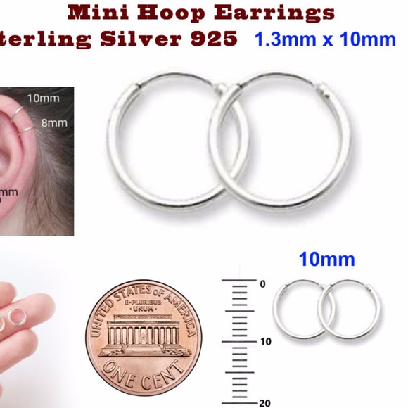 2 Pair Mini Hoop Earrings Sterling Silver 925 - Picture 4 of 4