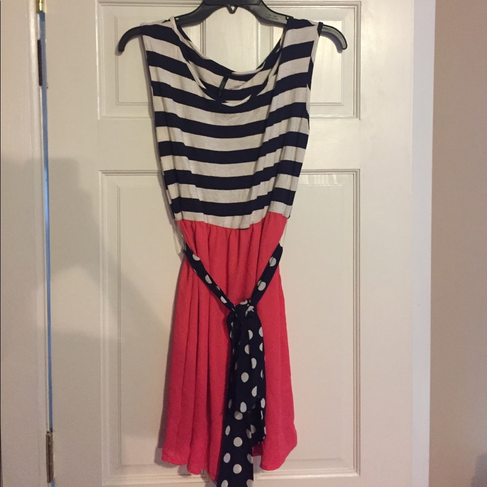 Pink and Navy polka dot dress