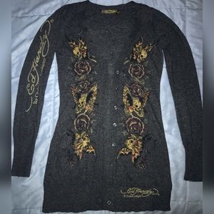 Ed Hardy cardigan sweater butterfly skull roses