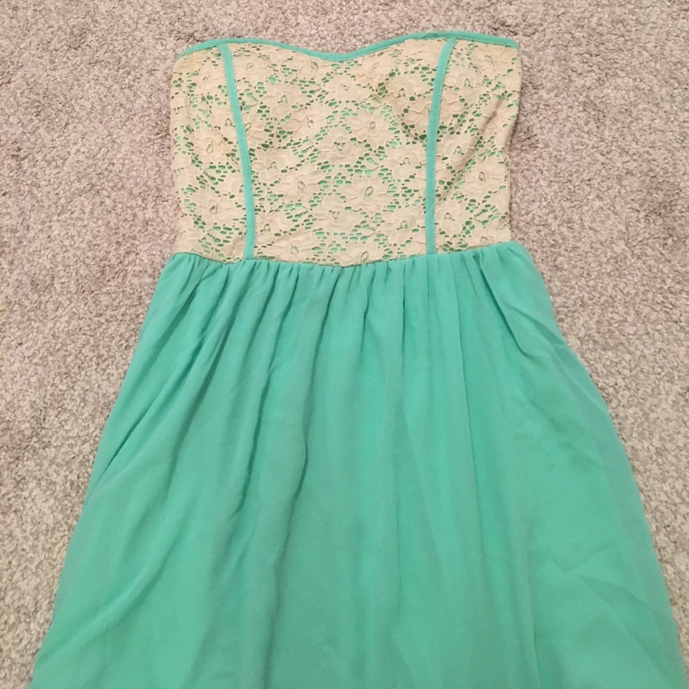Teal Strapless Dress with Lace