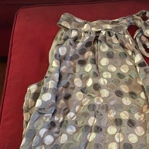 Blouse Gray polka-dot, sleeveless, side self tie