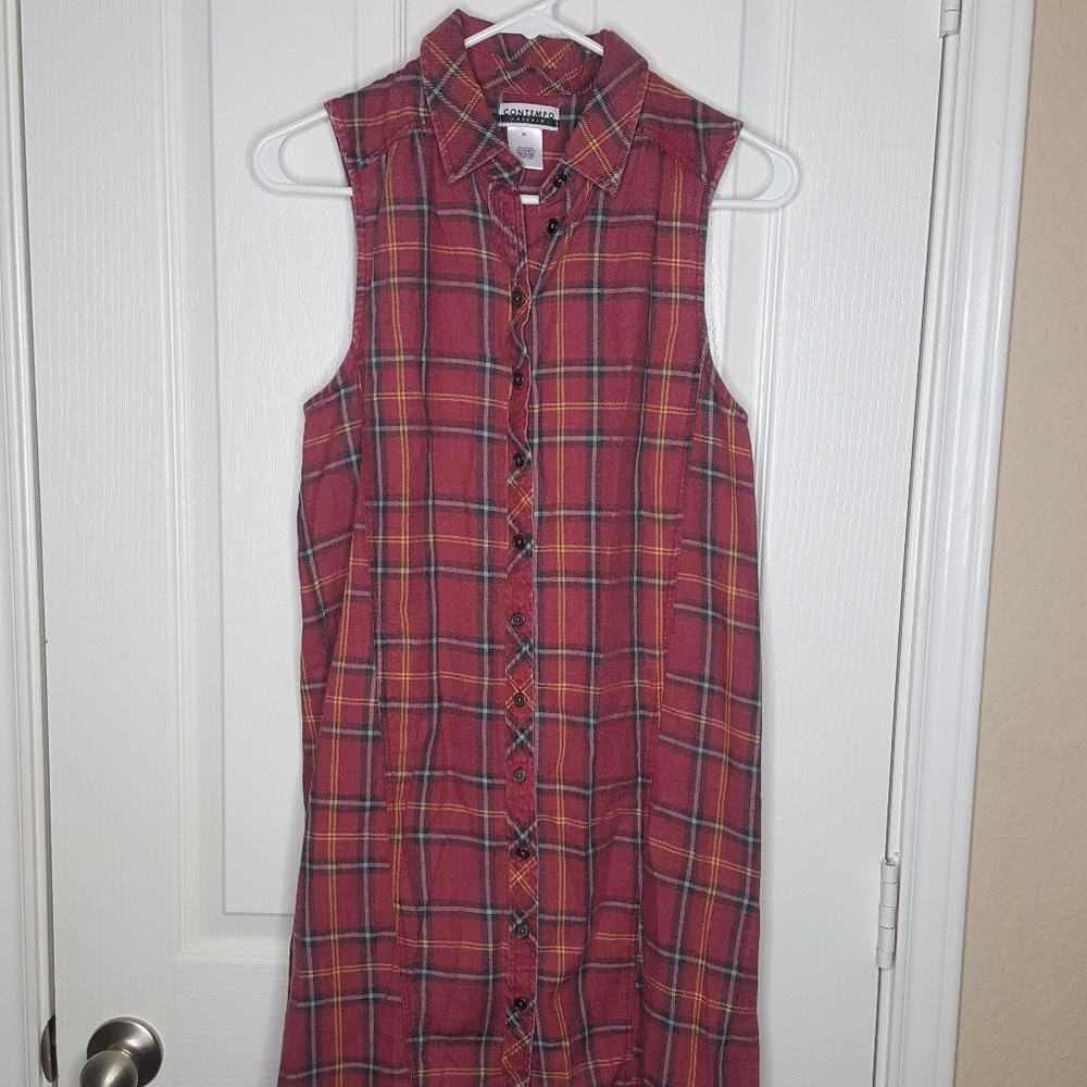 Contempo Casuals Plaid Button Down Maxi Dress