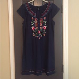 Navy Floral Embroidered Dress