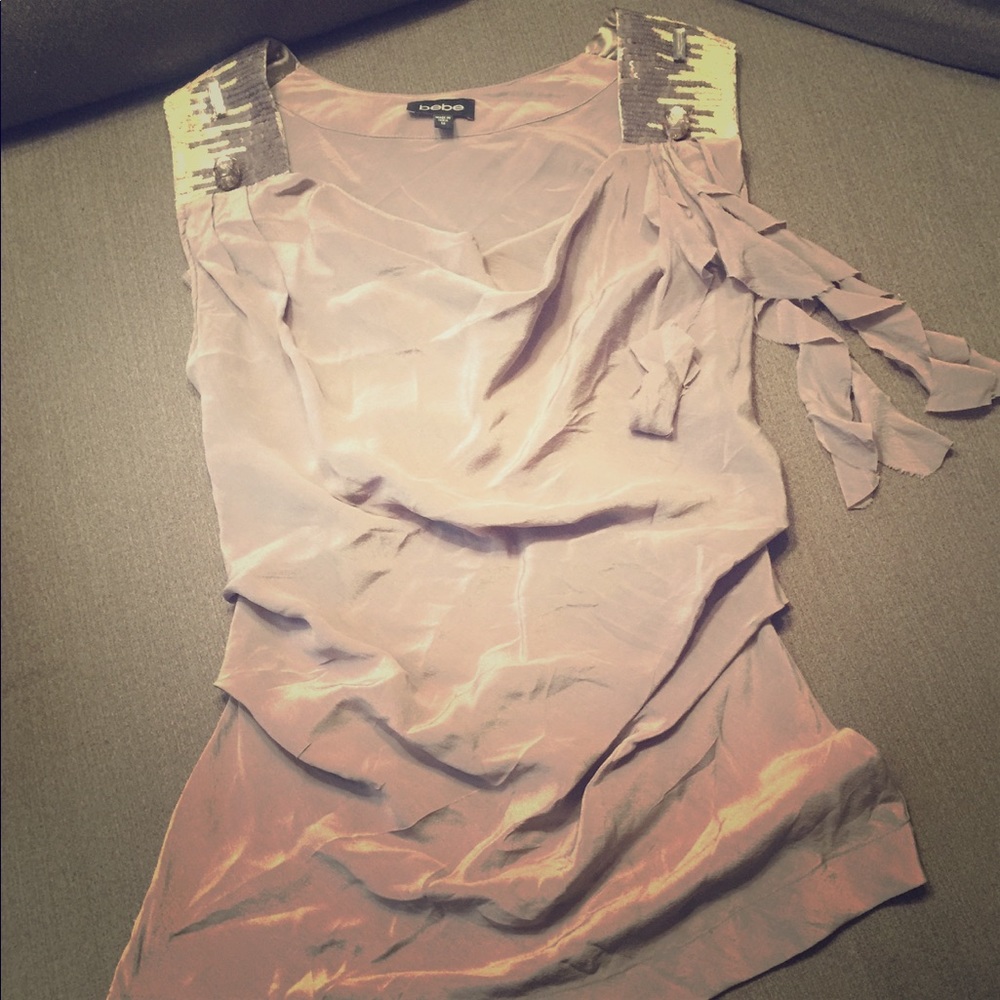 Bebe Gray Sleeveless Top with Embellishments