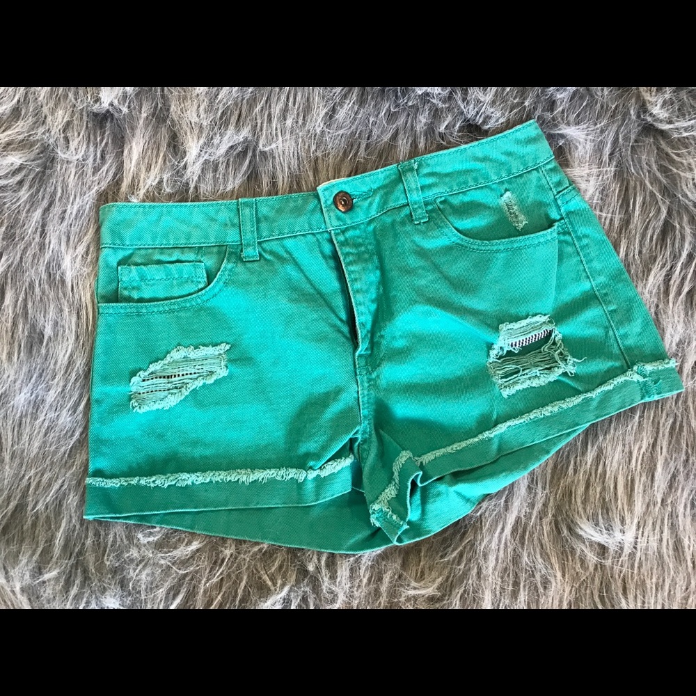 Forever 21 Green Denim Shorts