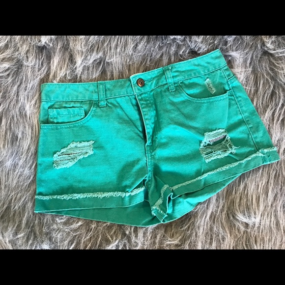 Forever 21 Green Denim Shorts - Picture 1 of 2