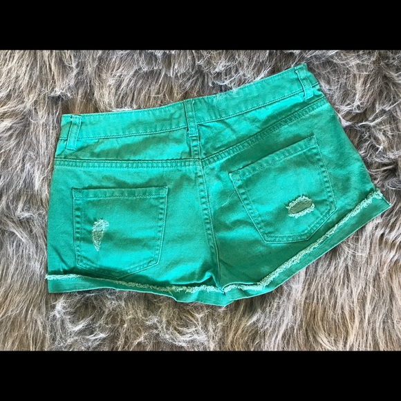 Forever 21 Green Denim Shorts - Picture 2 of 2