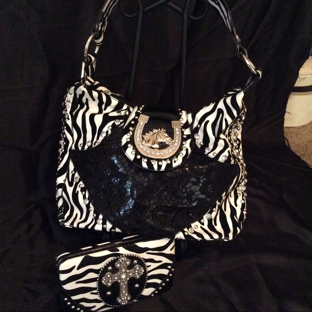Zebra bling purse rhinestone & cross zebra wallet