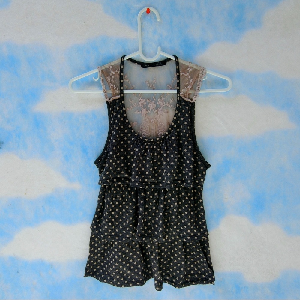 Frilly/lacy polka dots top