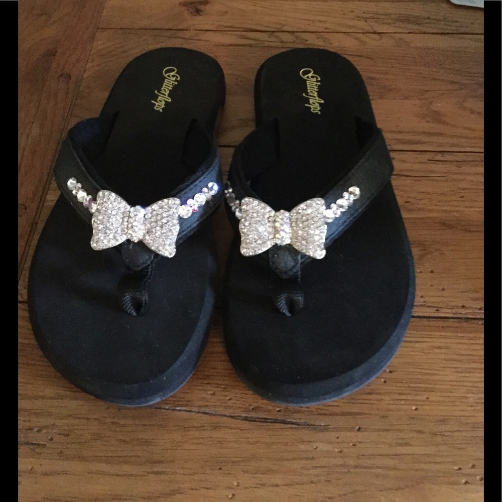 Glitterflops "Bowtie" Flipflops Black size 12