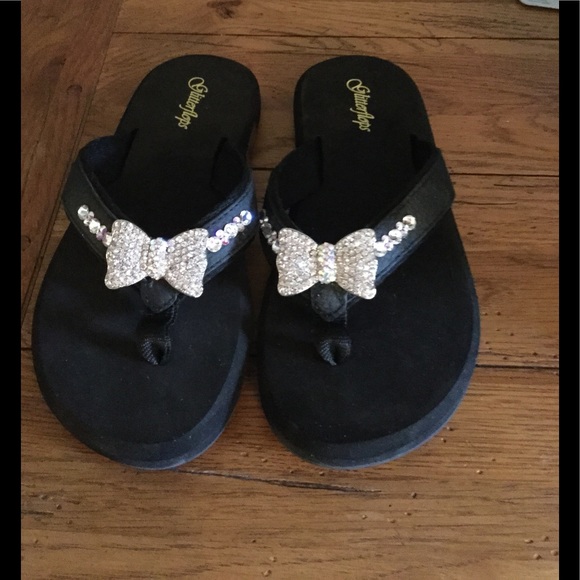 Glitterflops "Bowtie" Flipflops Black size 12 - Picture 1 of 2
