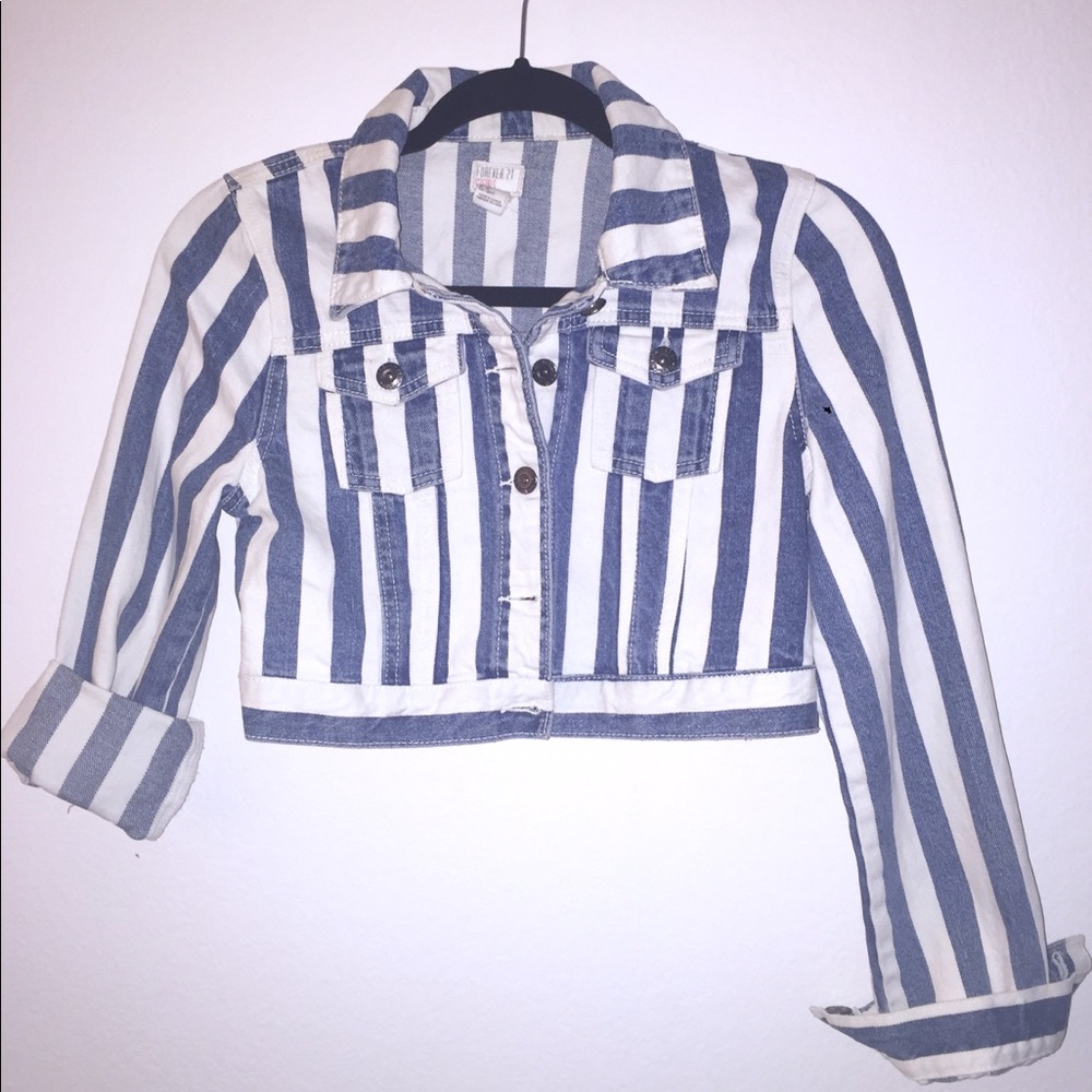 Cropped Stripe Denim Jacket