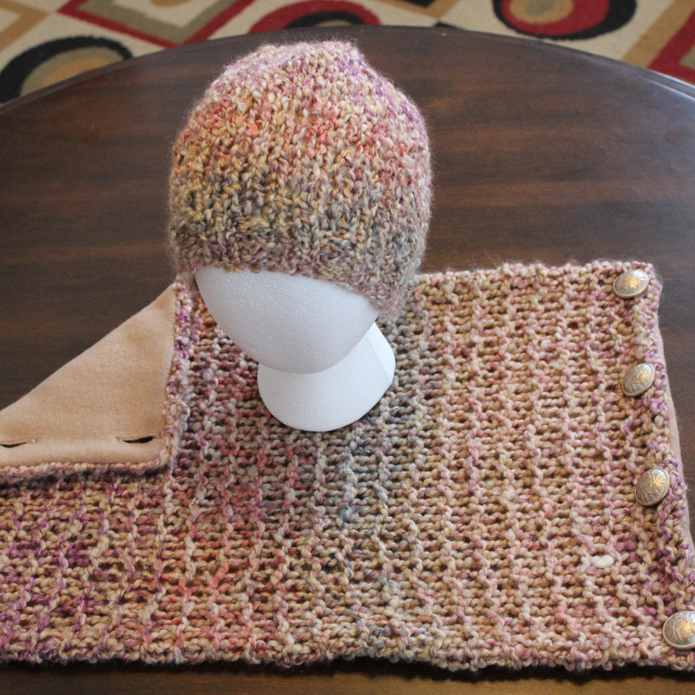 Hand Knitted Hat and Fleece-Lined Scarf Set