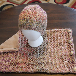 Hand Knitted Hat and Fleece-Lined Scarf Set
