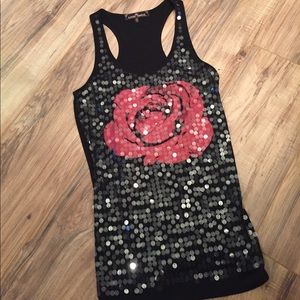Sequence black w red rose tank