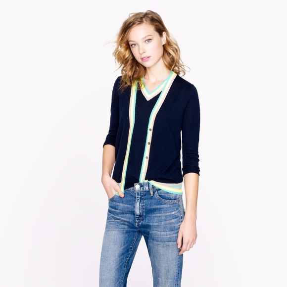 J. Crew Sweaters - J. CREW Lightweight Merino Cardigan Neon Trim E31
