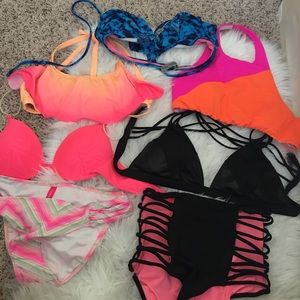 Pink swimming tops and bottoms
